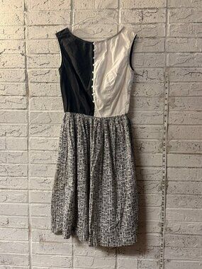 Vintage Black White Colorblock Dress Geometric Print Skirt Sleeveless Retro
